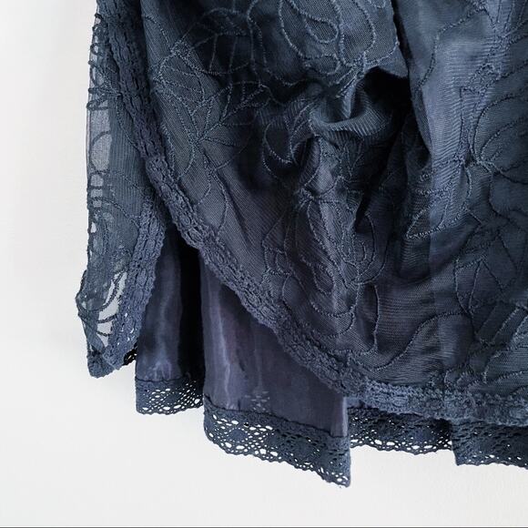 Free People Embroidered Lace Overlay Pleated Mini Skirt Black XS EUC - Picture 2 of 11